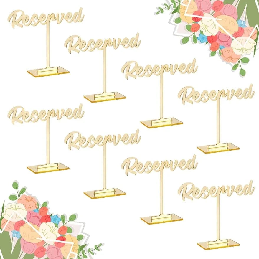Reserved Reception Wedding Mirrored Table Acrylic Guest Sign Reserved 8 Wedding Signs Events Golden Party Standing Restaurant Packs Signs Reservation Wedding Seating Sign for Table Decor
