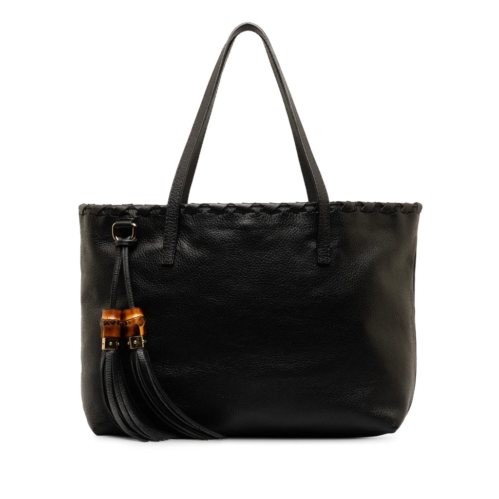 Bag Authenticated Unisex Bamboo Pre-Owned Black Tassel Leather Calf Tote (Good) Tote Gucci