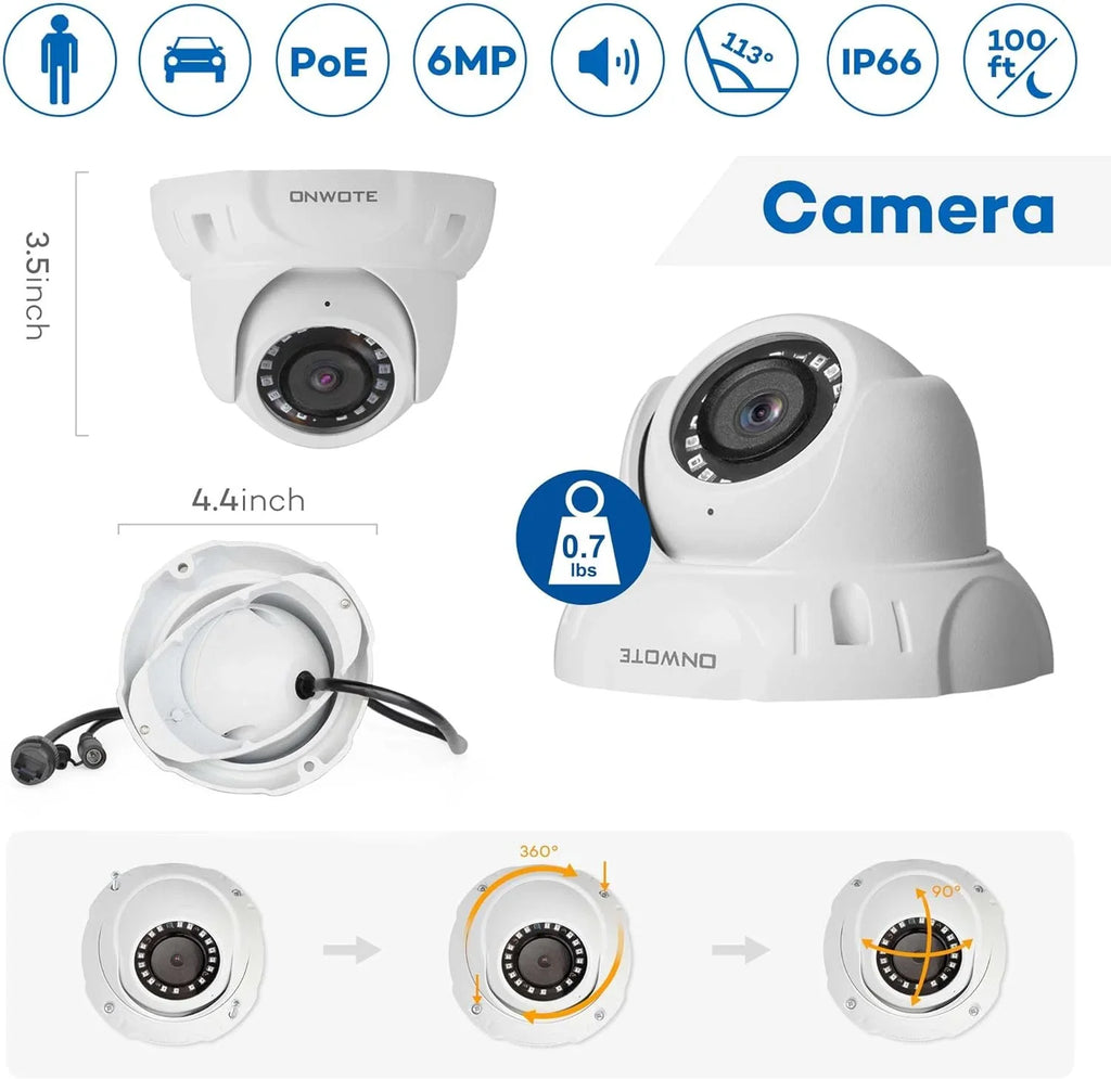 ONWOTE PoE Business 4K NVR Vehicle 16pcs 6MP 16 System, Cameras, 4TB PoE 8MP Security for 16CH pre-installed with Detection, 4K Recording, Camera IP & Outdoor Channel Surveillance Human 24-7 HDD AI