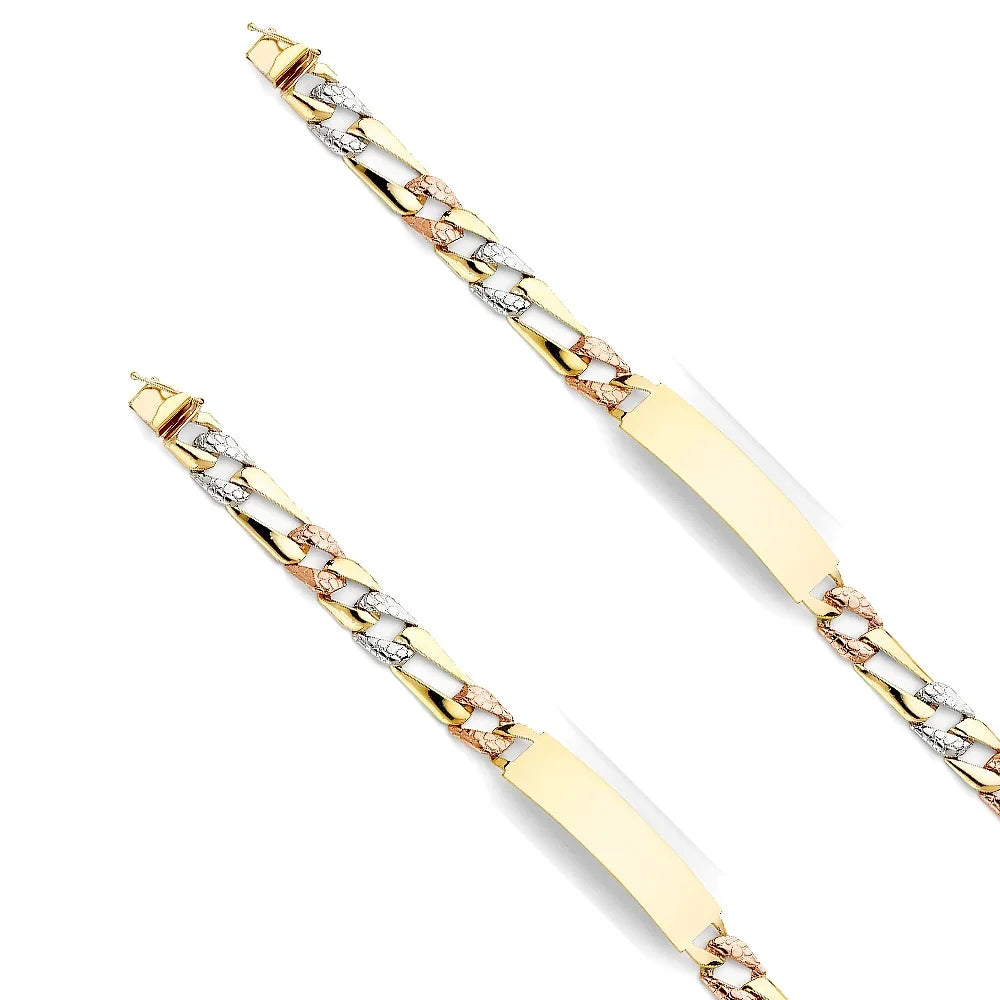 Link | Tri Gold Women Color 13.5 ID 14k Stamp for Gold | Men’s and Figaro Chain Men|  - 8" Weight Jewelry 14KY for Bracelets Gift Bracelet