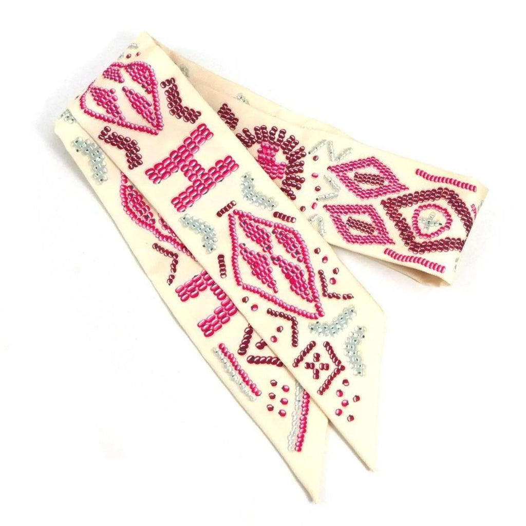 Light Beige/Multicolor Muffler (Good) HERMES Pre-Owned Women's Silk Twilly Scarf
