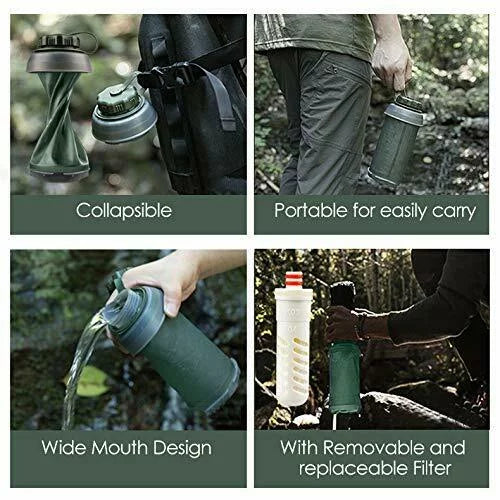 Hollow Collapsible Bottle Liquid 750ml Outdoor UF Fiber Purifier Sports Filter