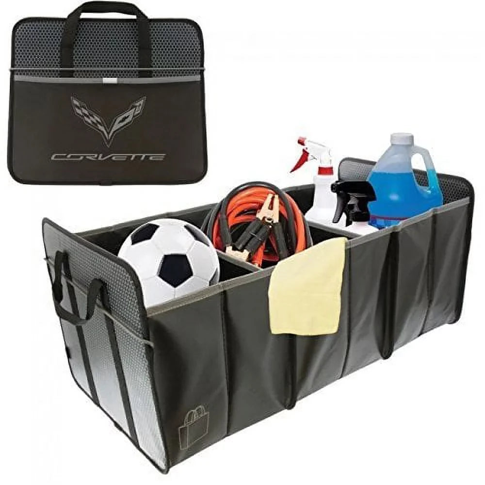 Trunk C7 Black Crossed Corvette Collapsible Logo Flags with : Caddy Organizer
