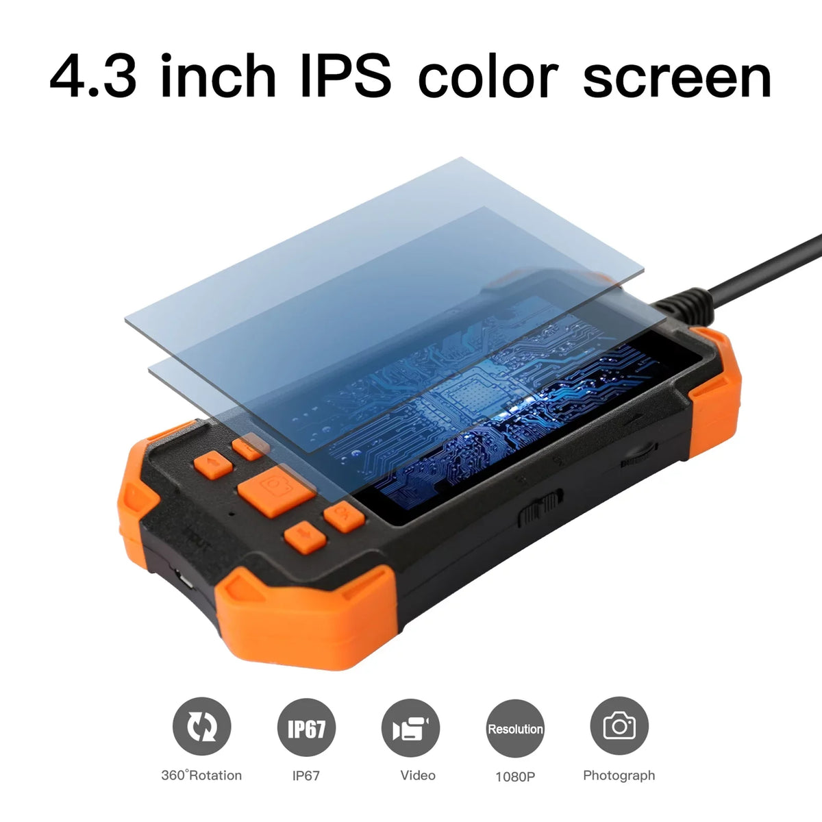 Slot Inspection 1080P Dual Camera Probe/ LED IPS IP67 Lens Semi-rigid Industrial Cable/ Screen line Card with Inch Liquidproof for 4.3 7.9mm with Borescope TF Automobile Light/ Inspecti