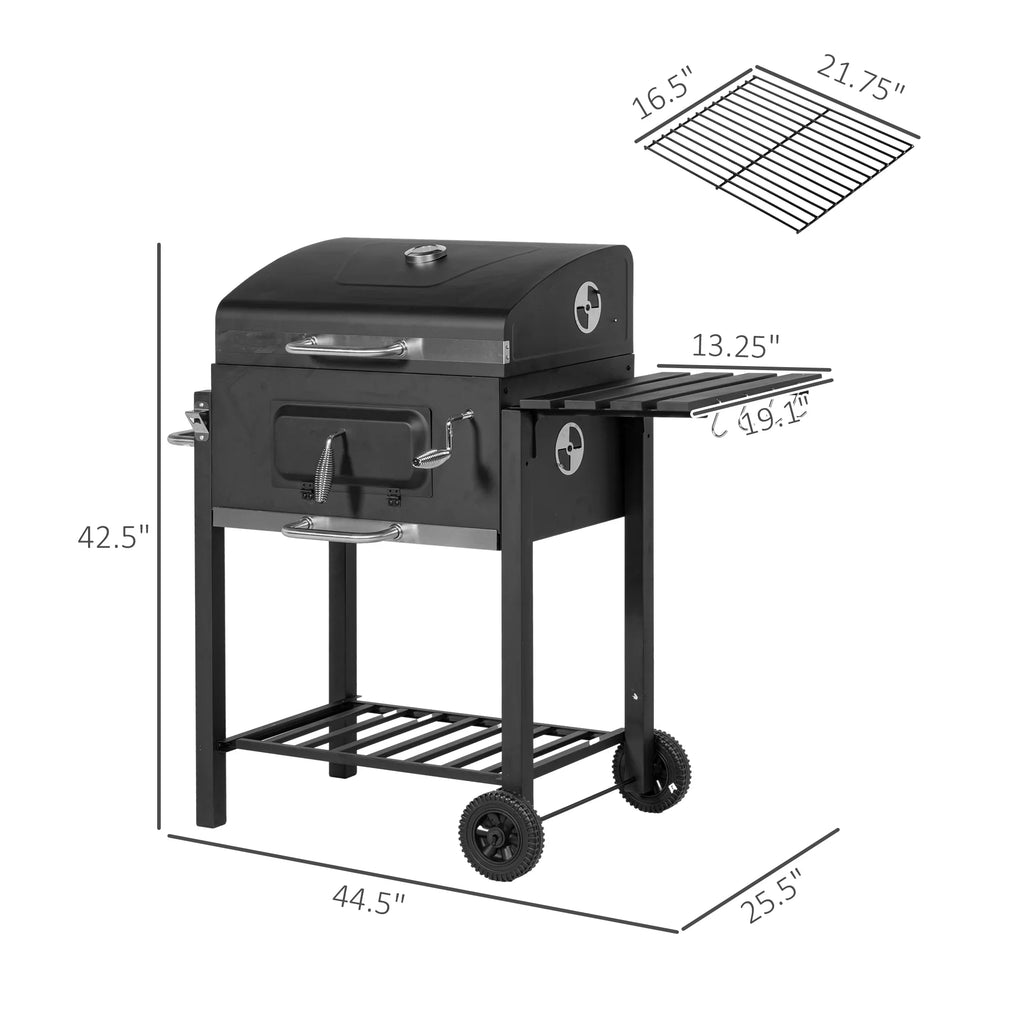 Portable Side Homiyad Camping Shelf, Cooker and for Picnic Storage Wheels Outdoor Backyard Or with Charcoal Table, BBQ Grill, Black Handle, Bottom