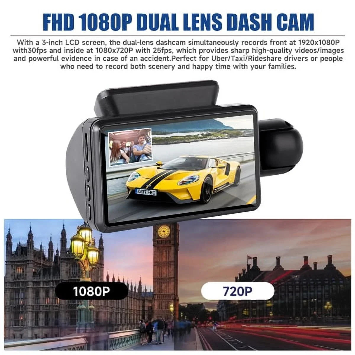 Rear, 1080P Wide SYTHERS and Front Angle Night Dash with 170° & Camera Cam Dash Vision G-Sensor