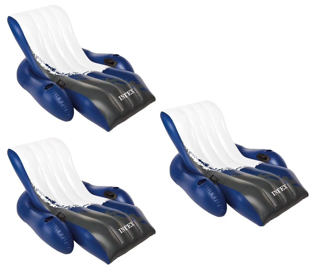 (3 Inflatable Pack) Cup with Recliner Comfortable Lounges Holders Intex Floating