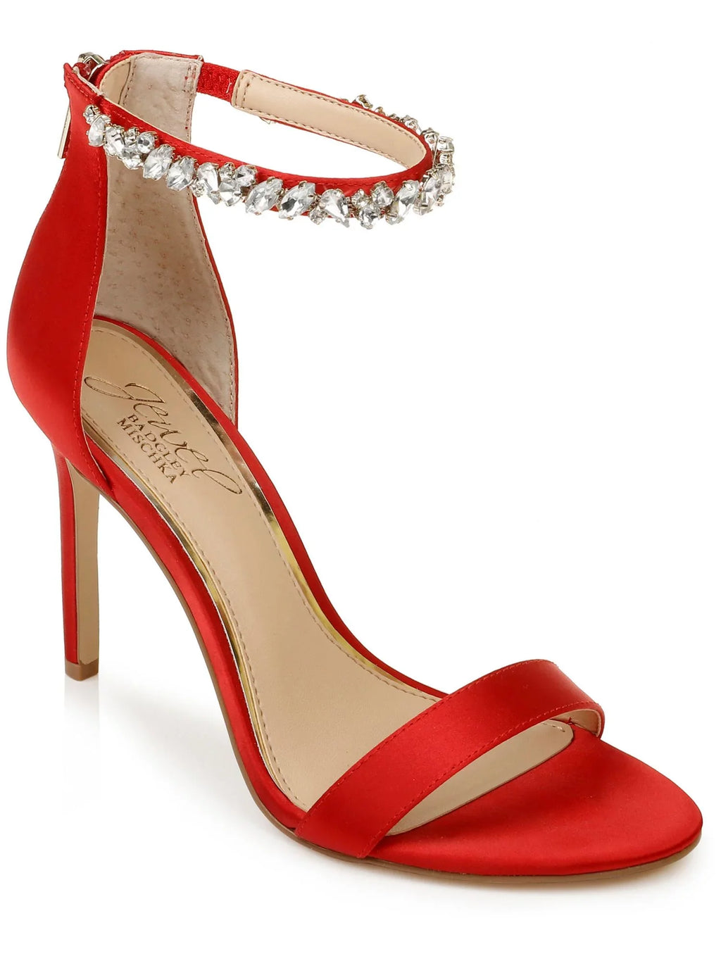 9.5  Unique Ankle Embellished Strap Round Sandals  Stiletto Shoes MISCHKA Red JEWEL M Zip-Up BADGLEY Toe