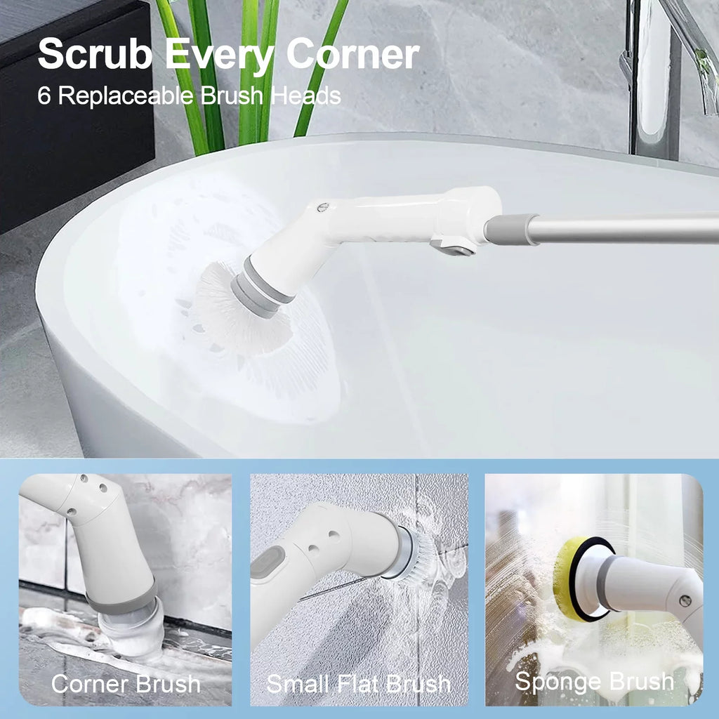 Replaceable Brush, Spin Tile, Cleaning 6 Bathtub, Electric Floor Bathroom Cordless for Heads Scrubber, Fixdono Scrubber Cleaning