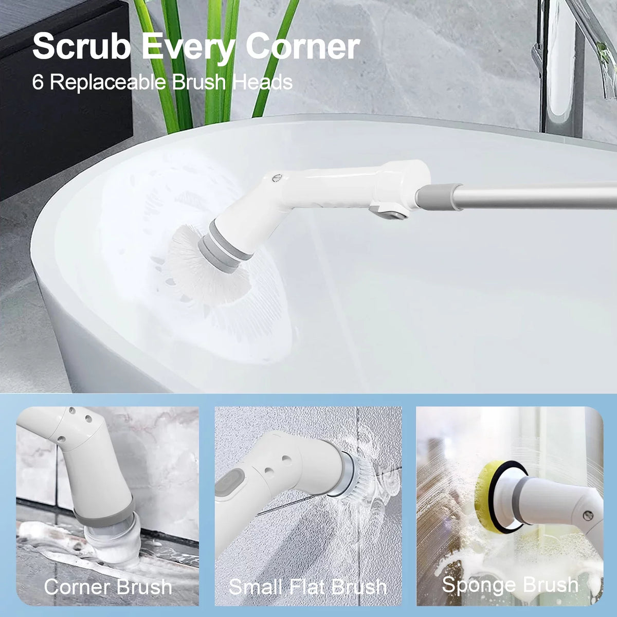 Replaceable Brush, Spin Tile, Cleaning 6 Bathtub, Electric Floor Bathroom Cordless for Heads Scrubber, Fixdono Scrubber Cleaning