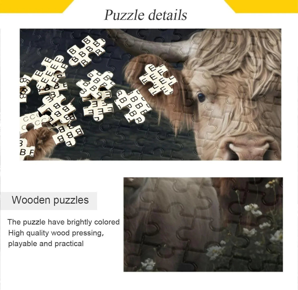 Wood Paper Highland Brain PCS with Adults, Friends Material Game Cows Jigsaw 500 for Bag, Challenging Gift for Puzzle, Kids Exercise Fun Family Puzzle Parents Composite Zigsaw Storage