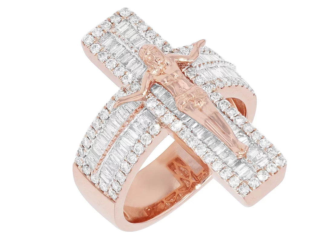 Cross' S10 Ring on 'Jesus Gold Diamond 1.86 CT Baguette Pinky