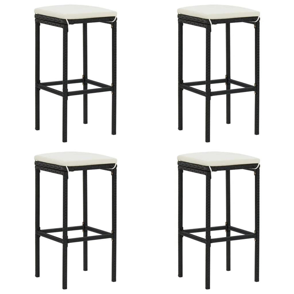 Outdoor Anself Piece Rattan Dining and Shelf Terrace, Cushioned Garden 4 Stool Poly Black Bistro, Set for Patio 5 Chairs Storage Pub, Table Bar Backyard, Set with