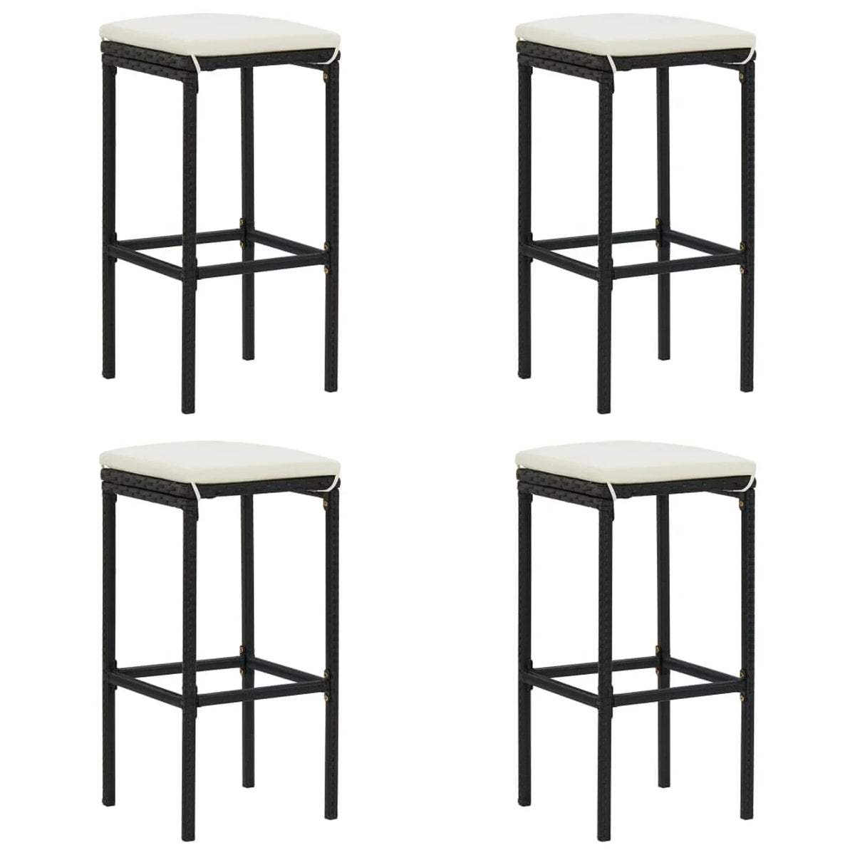 Outdoor Anself Piece Rattan Dining and Shelf Terrace, Cushioned Garden 4 Stool Poly Black Bistro, Set for Patio 5 Chairs Storage Pub, Table Bar Backyard, Set with