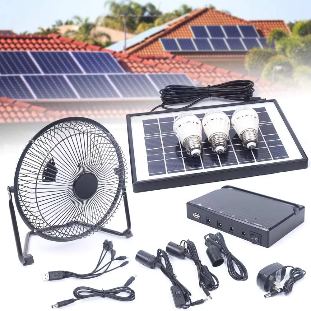 Bulbs Miumaeov Fishing 8 Portable Adapter Powered Ventilation Powered Solar Camping Outdoor Inch with Home Caravan Solar Office Traveling Fan, 12V Panel+Fan+3x1W for