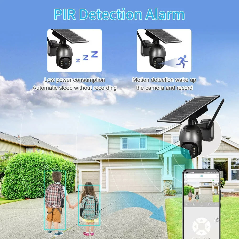 AI Solar WIFI HD PTZ Outdoor Wireless Audio, Detection PIR Security DFITO Camera, Liquidproof, Human Camera Security CCTV 1080P 2-Way Camera Detection, Motion Surveillance IP66