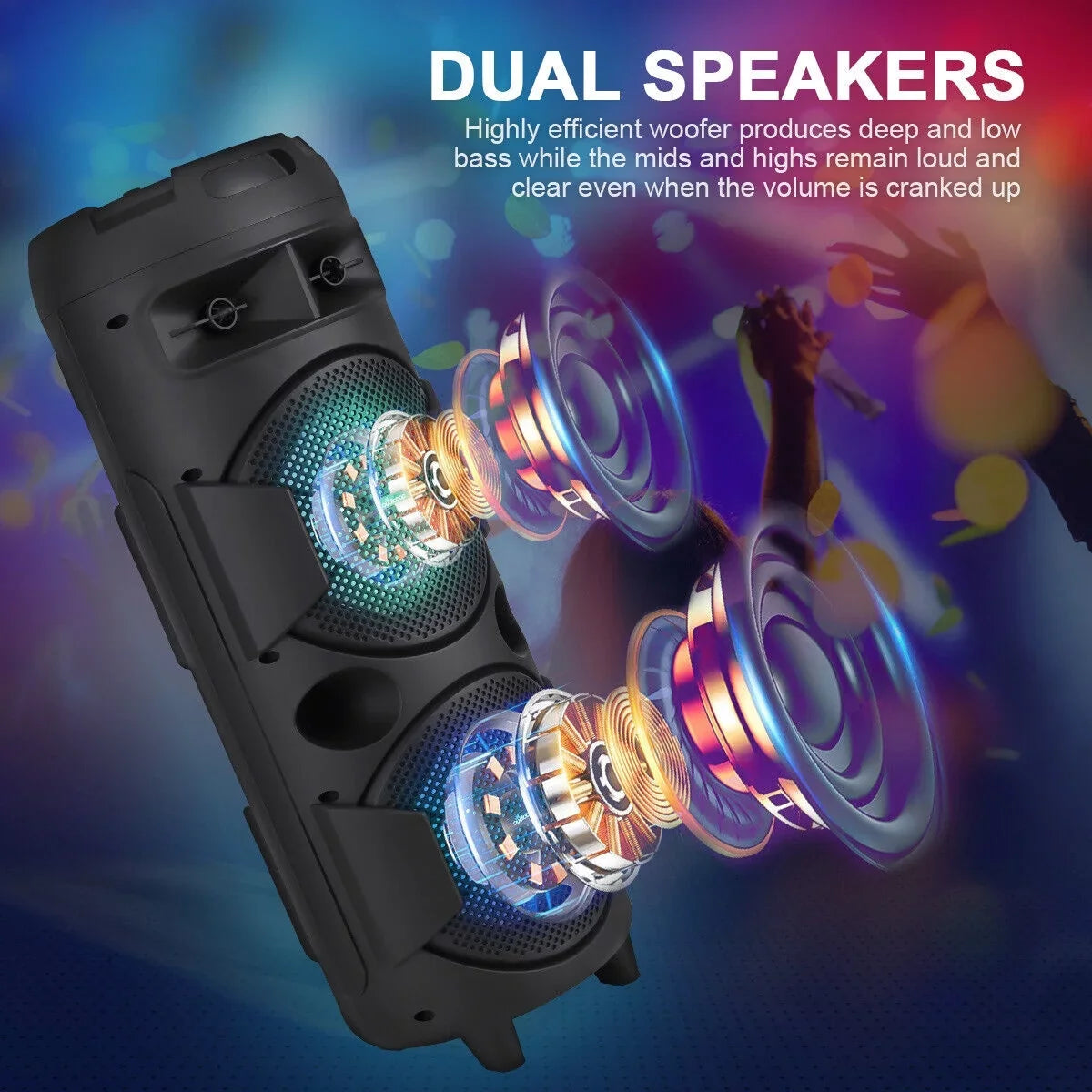Bluetooth System Bass Speaker 8" Sound 31" Dual & Portable Subwoofer Heavy Mic