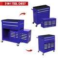 Rolling Chest Double Drawers, Drawers, On Chest 2-IN-1 & Blue Sliding Large Box Drawers, Capacity Cabinet Lockable Tool Wheels Tool with Box, with with Tool Tool 8 Hidden Organizer