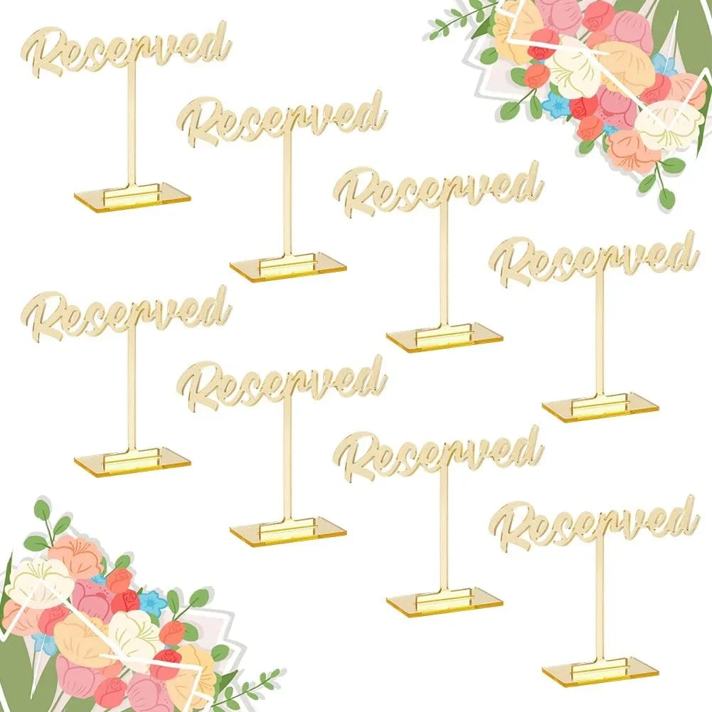 Reserved Reception Wedding Mirrored Table Acrylic Guest Sign Reserved 8 Wedding Signs Events Golden Party Standing Restaurant Packs Signs Reservation Wedding Seating Sign for Table Decor