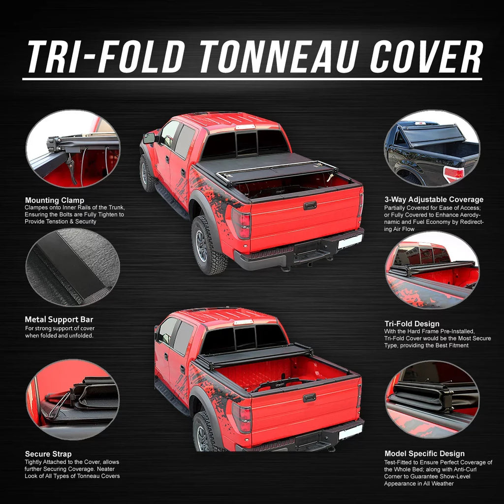 to Adjustable 2021 DNA Tri Frontier Cover Tonneau For Nissan -Fold 5' Top Trunk 2005 Fleetside Bed TTC-TRISOFT-045 Motoring Soft