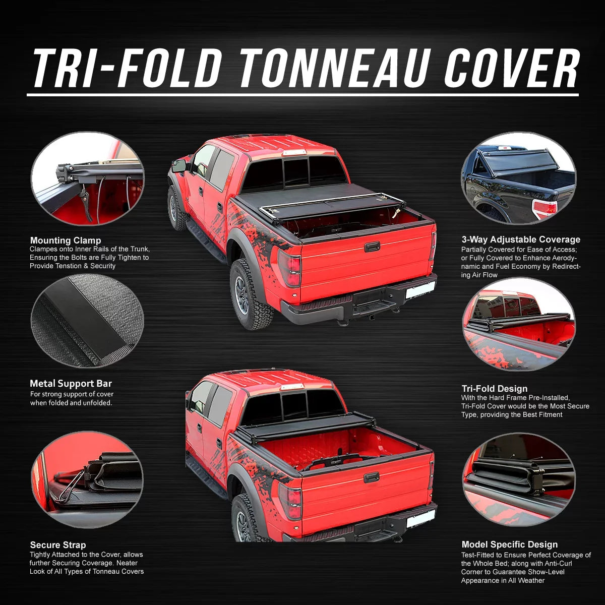 to Adjustable 2021 DNA Tri Frontier Cover Tonneau For Nissan -Fold 5' Top Trunk 2005 Fleetside Bed TTC-TRISOFT-045 Motoring Soft