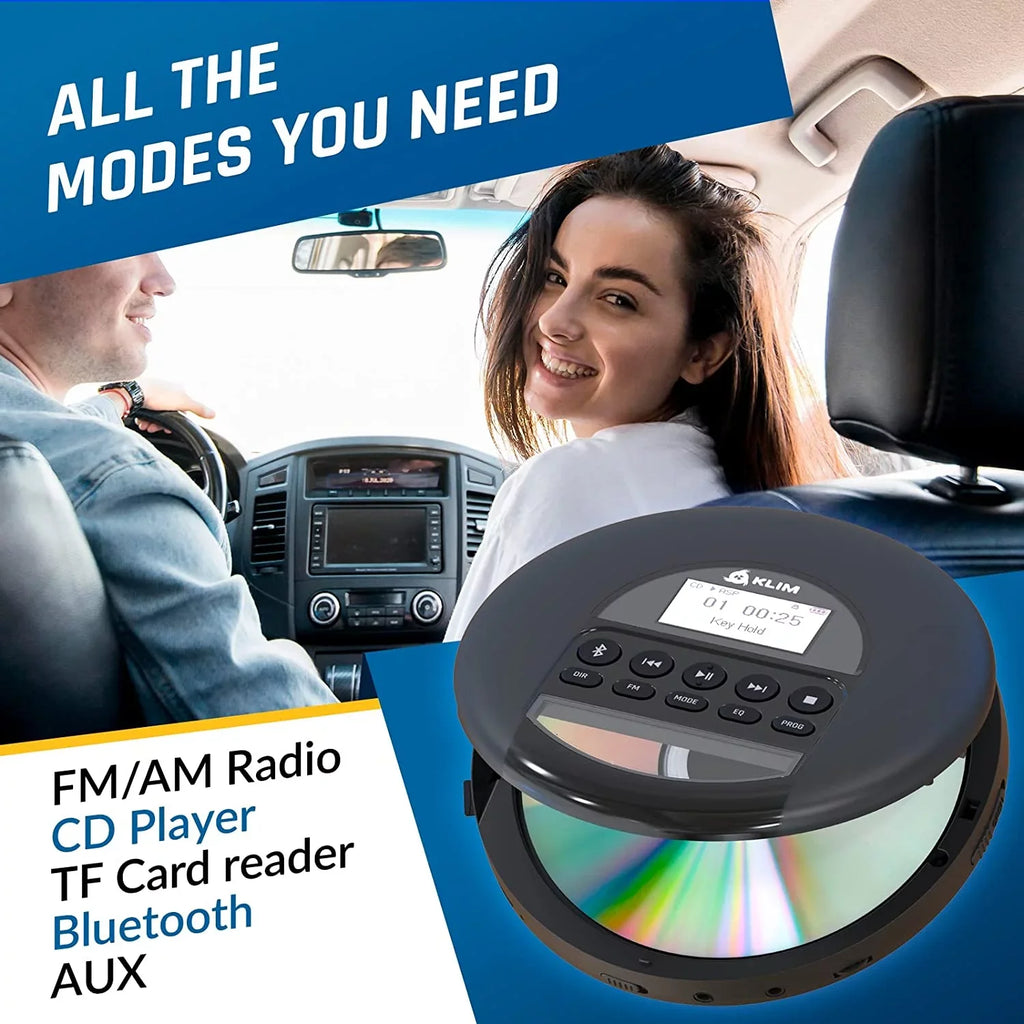 Portable with MP3, Nomad Ideal Radio, for Bluetooth- Pre-Owned AM Player TF FM Fusion Good) Black Card, Rechargeable Headphones, Cars, KLIM CD (Refurbished: Discman Battery,