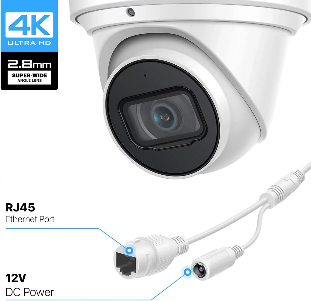 Camera POE Security Outdoor 3840x2160, in Amcrest MicroSD, POE Detection, Wide AI IP UltraHD 4K Camera, Weatherproof, 8MP (IP8M-T2669EW-AI) Built Human/Vehicle IP67 (Used) Turret Mic, White Angle,