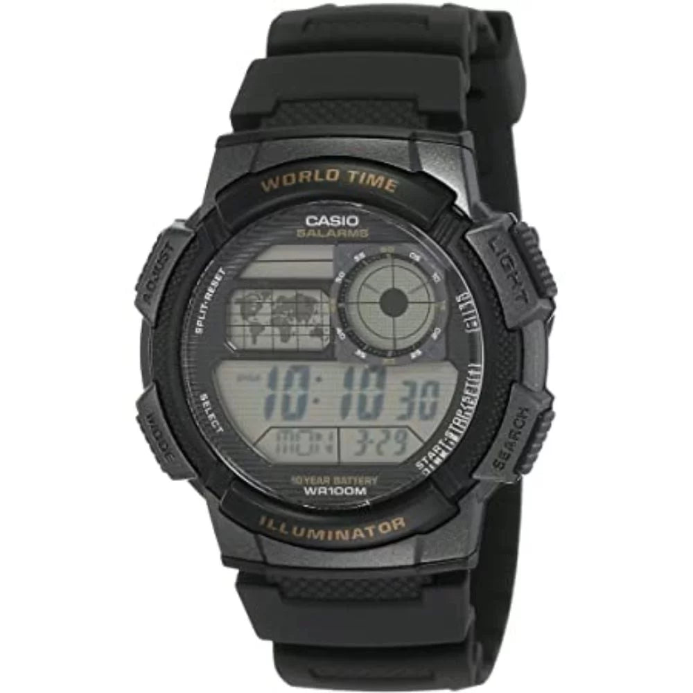 Resin Time with World Men's Black Strap Watch Sport Casio AE1000W-1AVCF
