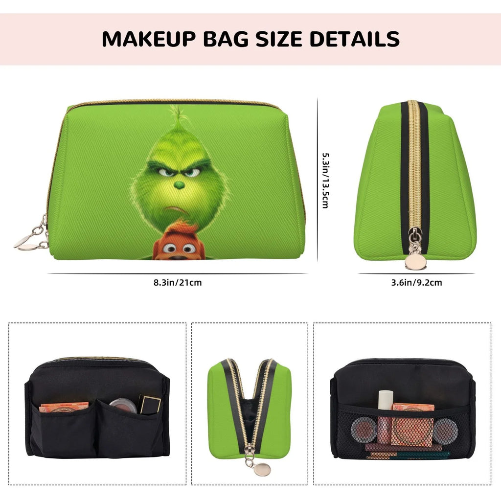 Grinch Storage Bag Pouch Cosmetic Animated Travel Organizer Bag Makeup Leather Gift Portable Toiletry Purse