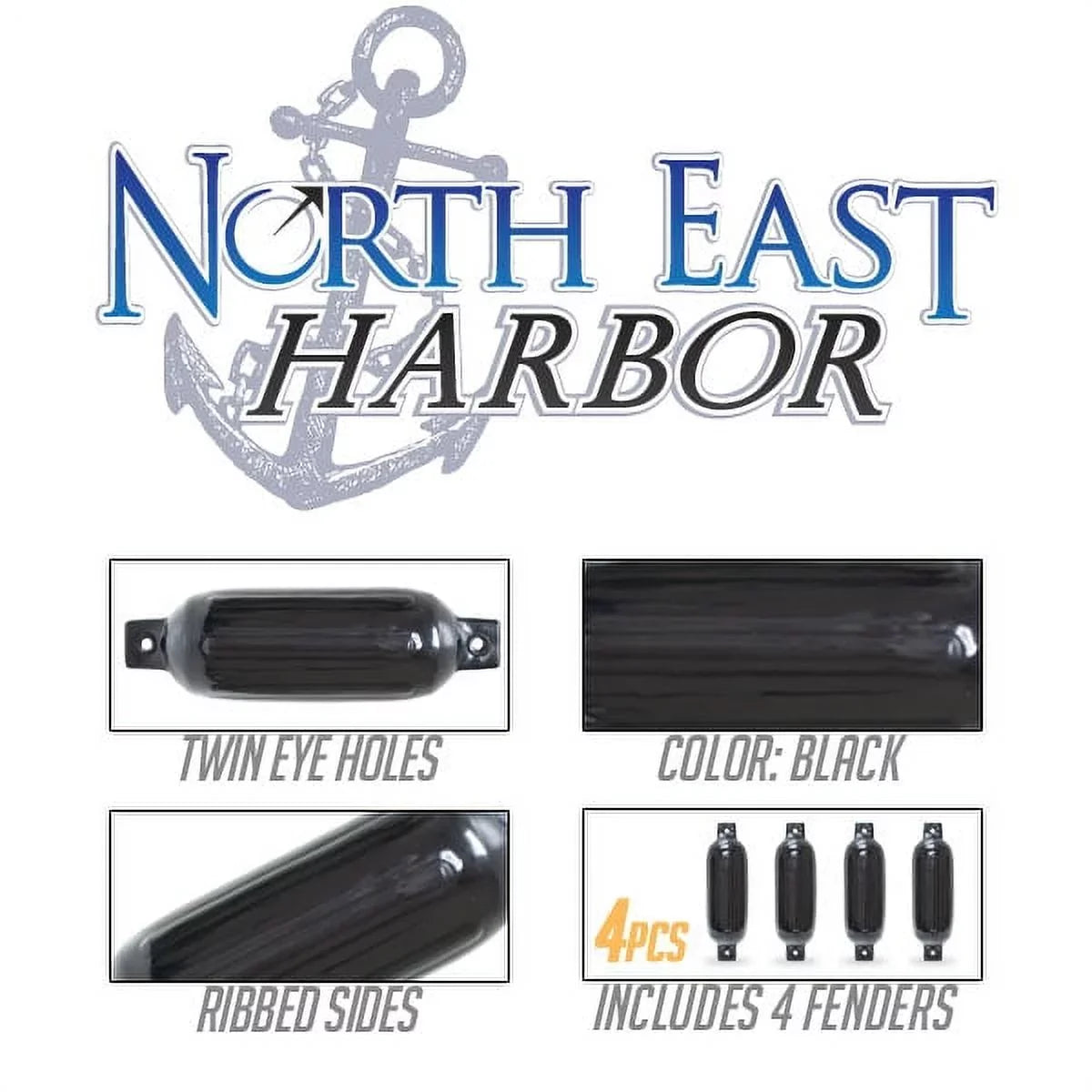 in. 4 Pontoon East 16 Black Fender, 4516TB 4.5 Ribbed x North Harbor - Piece Eye Boat Twin