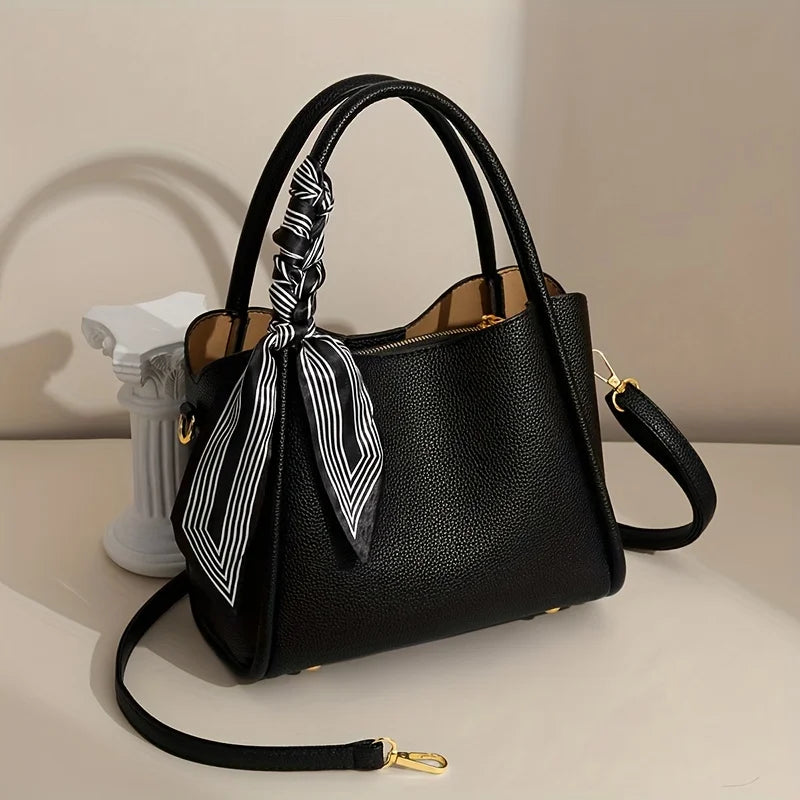 Dual Scarf Daily Color Leather Crossbody For Handbag Bag Luxury Accent With  Shoulder Purse PU Solid Handles With moocr Use