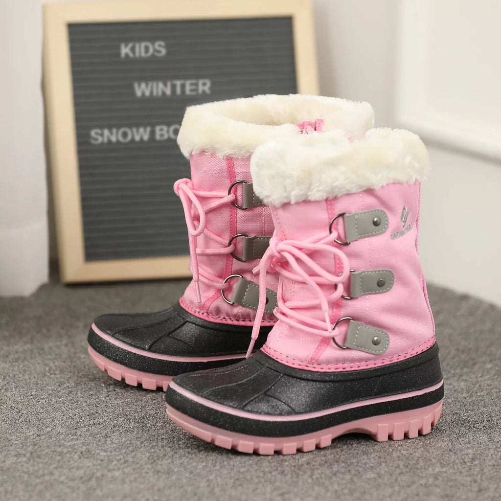 Snow Ankle Faux Warm Toddler 12 Dream Size Kids Fur-d Boots Winter kid GREY/PINK Shoes Pairs FORESTER Girls little Boots Boys Soft