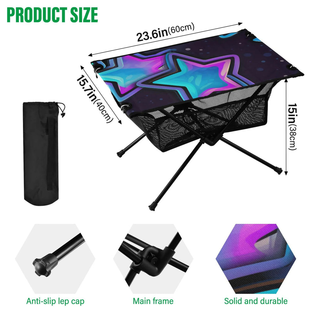 Folding Table Storage for Fishing Outdoor BBQ Bag Shiny Picnic Table Beach Star Compact Travel Camping Table Portable with