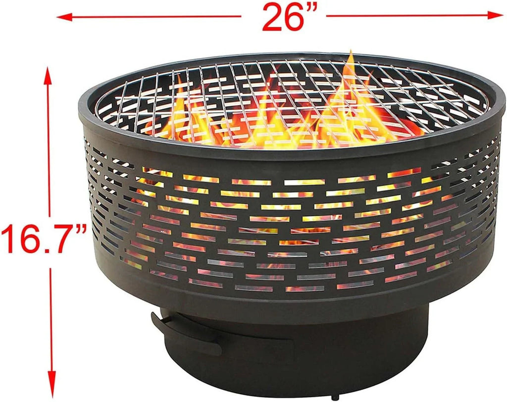 Wood Fireplace with Wood Fire Cover, Portable Camping Pit, Wood Outside Portable Pits, Yard for Fire Bonfire Pit Firepit, Outdoor Outdoor Lightweight Table 26" Backyard Burning Fire Garden UPYOOE