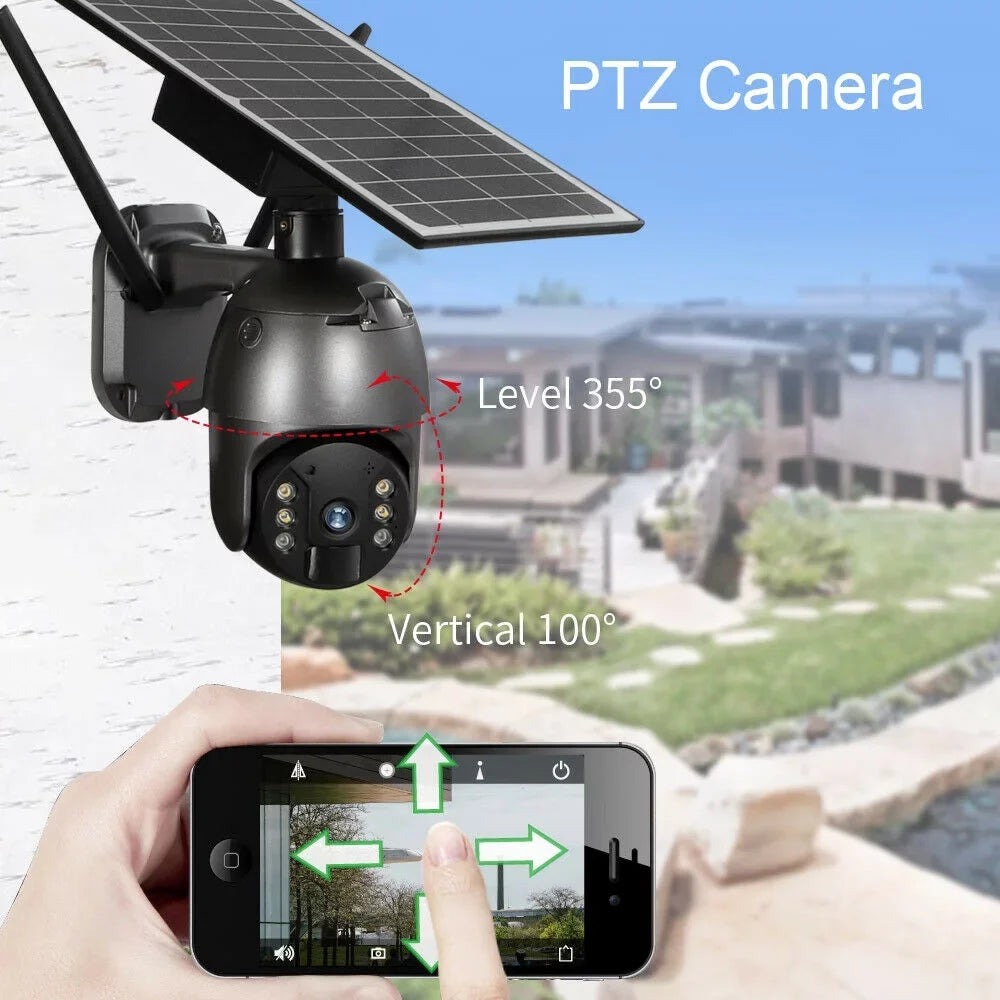 AI Solar WIFI HD PTZ Outdoor Wireless Audio, Detection PIR Security DFITO Camera, Liquidproof, Human Camera Security CCTV 1080P 2-Way Camera Detection, Motion Surveillance IP66