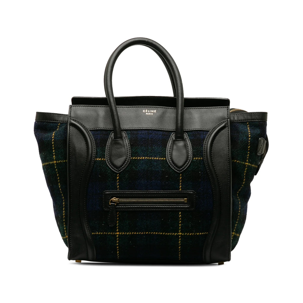 Blue Bag Tote Celine Mini Authenticated (Good) Fabric Luggage Tartan Wool Tote Pre-Owned Unisex