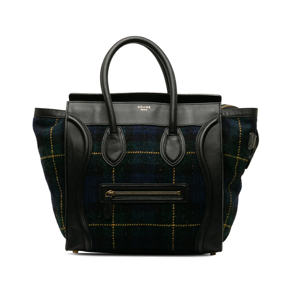 Blue Bag Tote Celine Mini Authenticated (Good) Fabric Luggage Tartan Wool Tote Pre-Owned Unisex