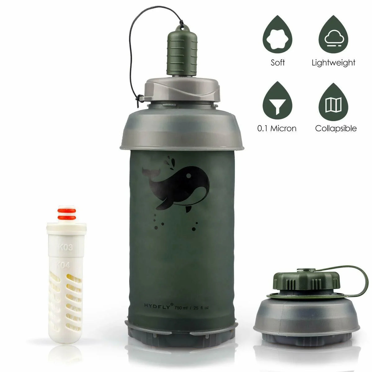 Hollow Collapsible Bottle Liquid 750ml Outdoor UF Fiber Purifier Sports Filter
