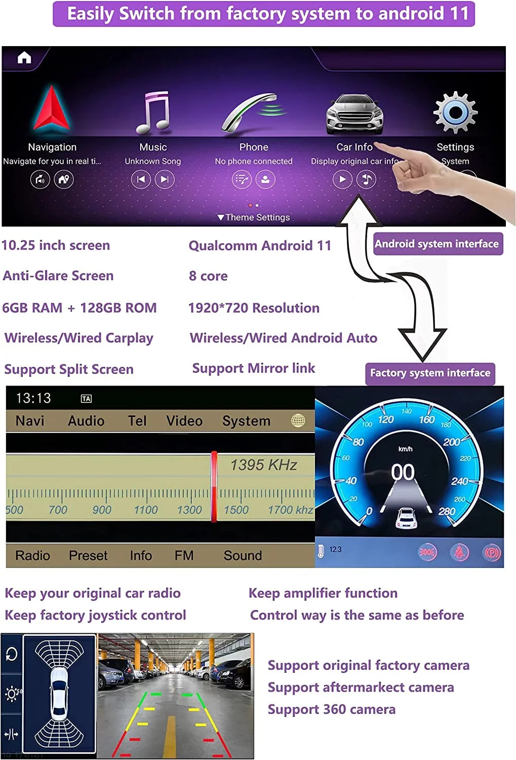 Mercedes CarPlay Wireless Screen Car Top Stereo Touch with Supports Car Benz W204 8GB+256GB C 13 Touch Android NTG4.5/4.7, Android 2011-2014 Auto for Screen Class Year Road Mirrorlink Wired 10.25"