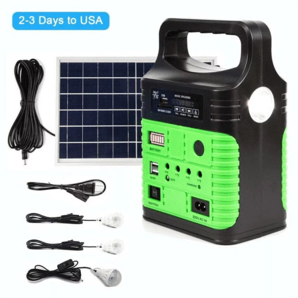 Outdoor System Camp with Power Solar Station and Solar Charger Home USB with Back-up Power Generator Panel, Electric 10W Portable Emergency Battery Lamps Flashlights,
