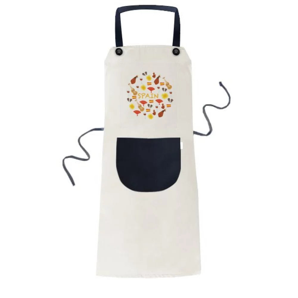 Food Spain Kitchen Apron Adjustable Pinafore Bib Flamenco Cotton Pocket n Music BBQ