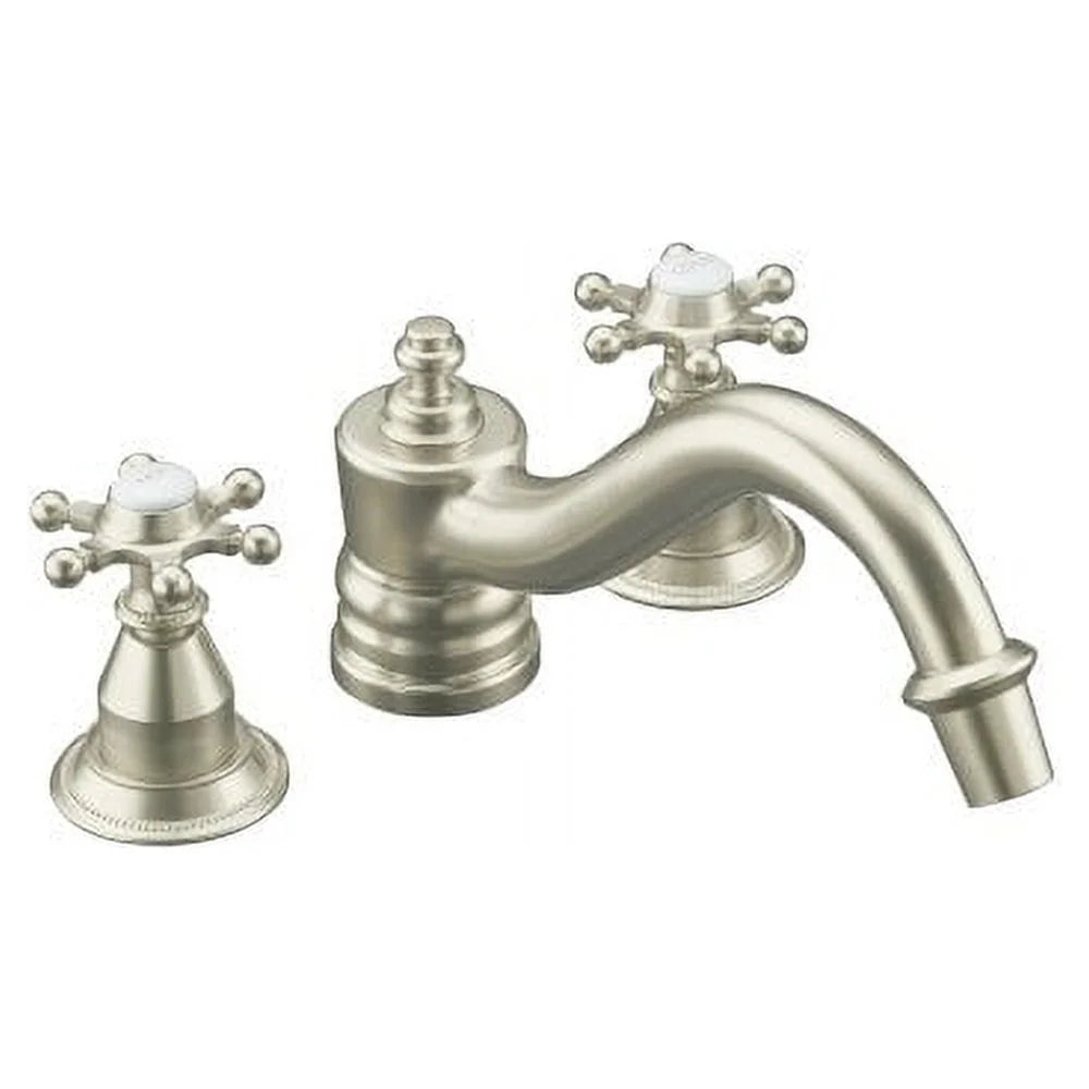 Antique Requires Valve Deck-Mount and with High-Flow Included, K-T125-3D-BN Six-Prong Bath Handles, Ceramic Brushed Vibrant Handle Nickel Skirts, Faucet KOHLER Not Trim Insets