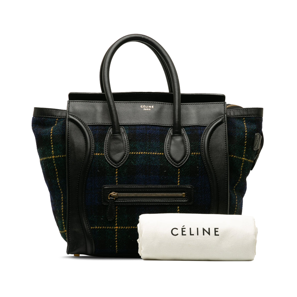 Blue Bag Tote Celine Mini Authenticated (Good) Fabric Luggage Tartan Wool Tote Pre-Owned Unisex