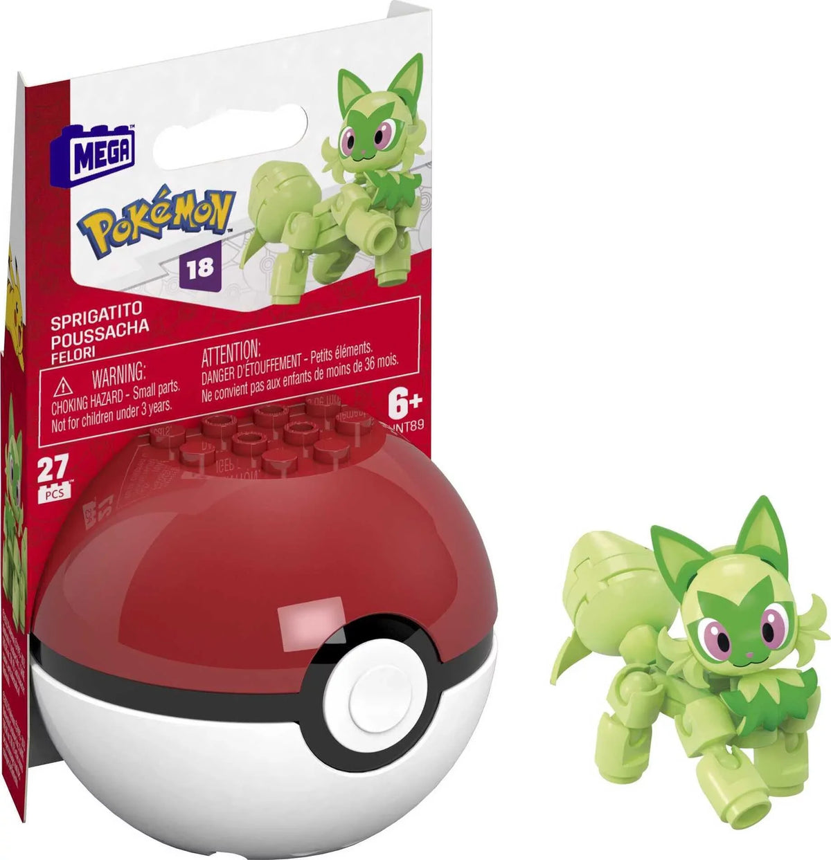 Toy Poke with for Pokemon Action Sprigatito Kids Kit, Ball Poseable (27 Pieces) MEGA Figure Building