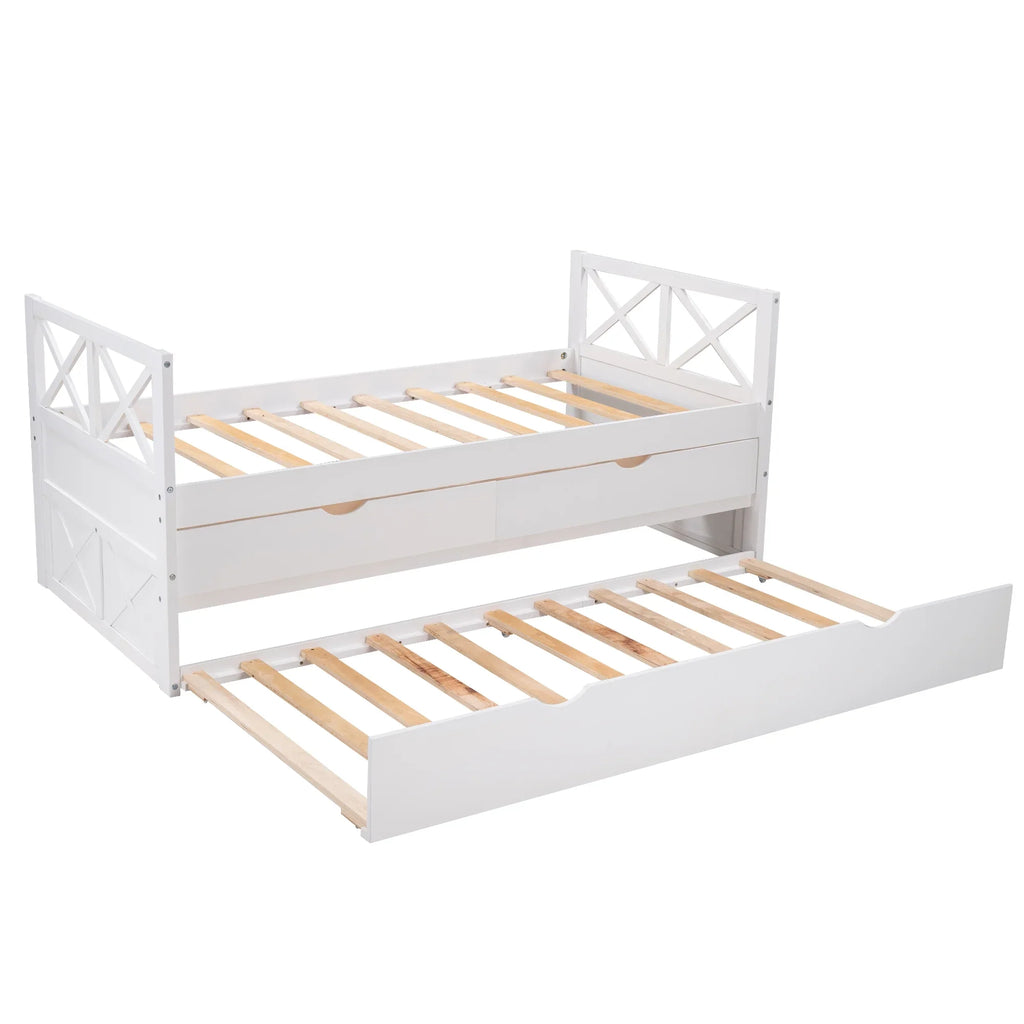 Twin, Bed Colors Wood Captain with Multiple Solid and Drawers, Trundle Merax