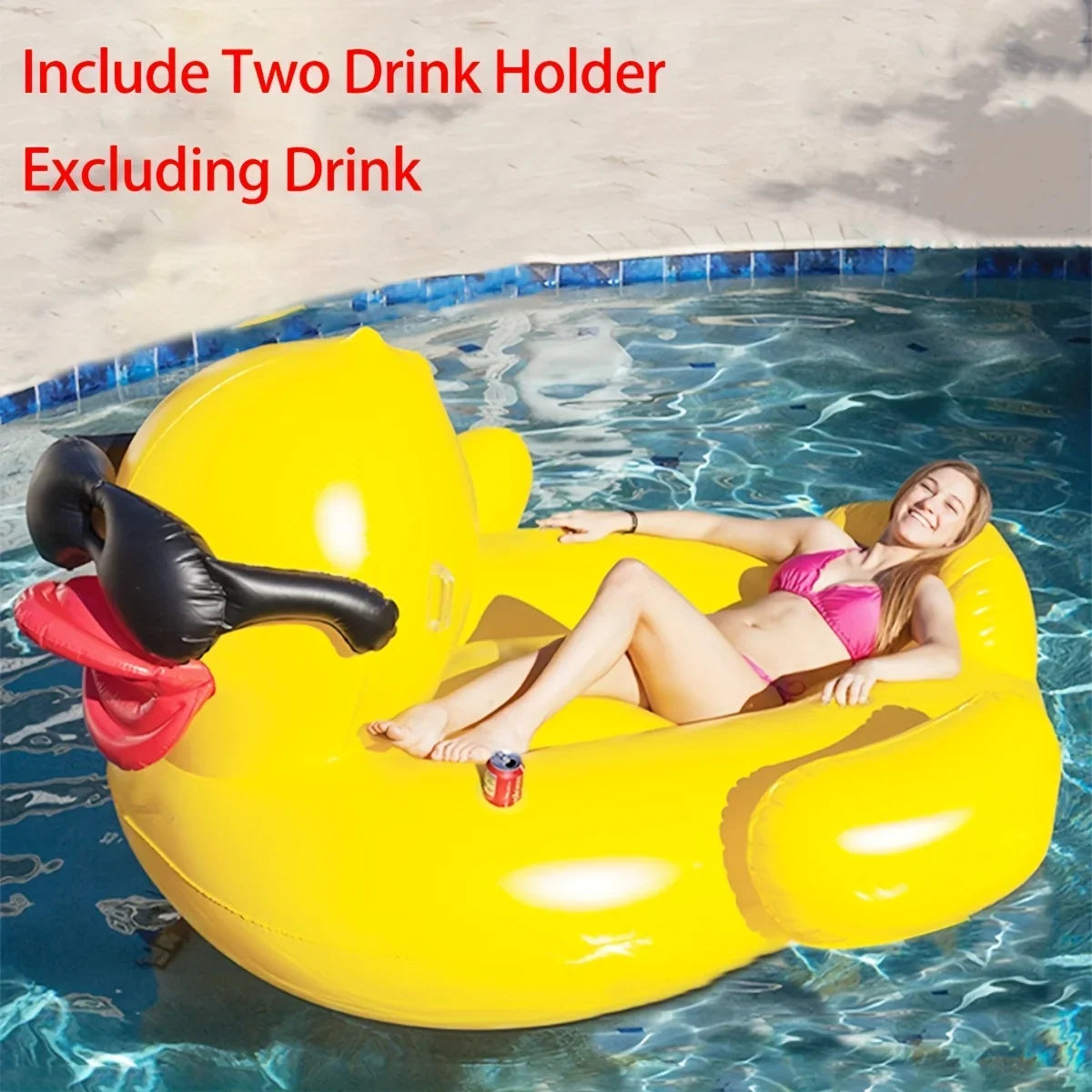 Beverage Big Inflatable Duck Yellow PVC 1pc Two Floating Liquid Holders With Toy Raft,