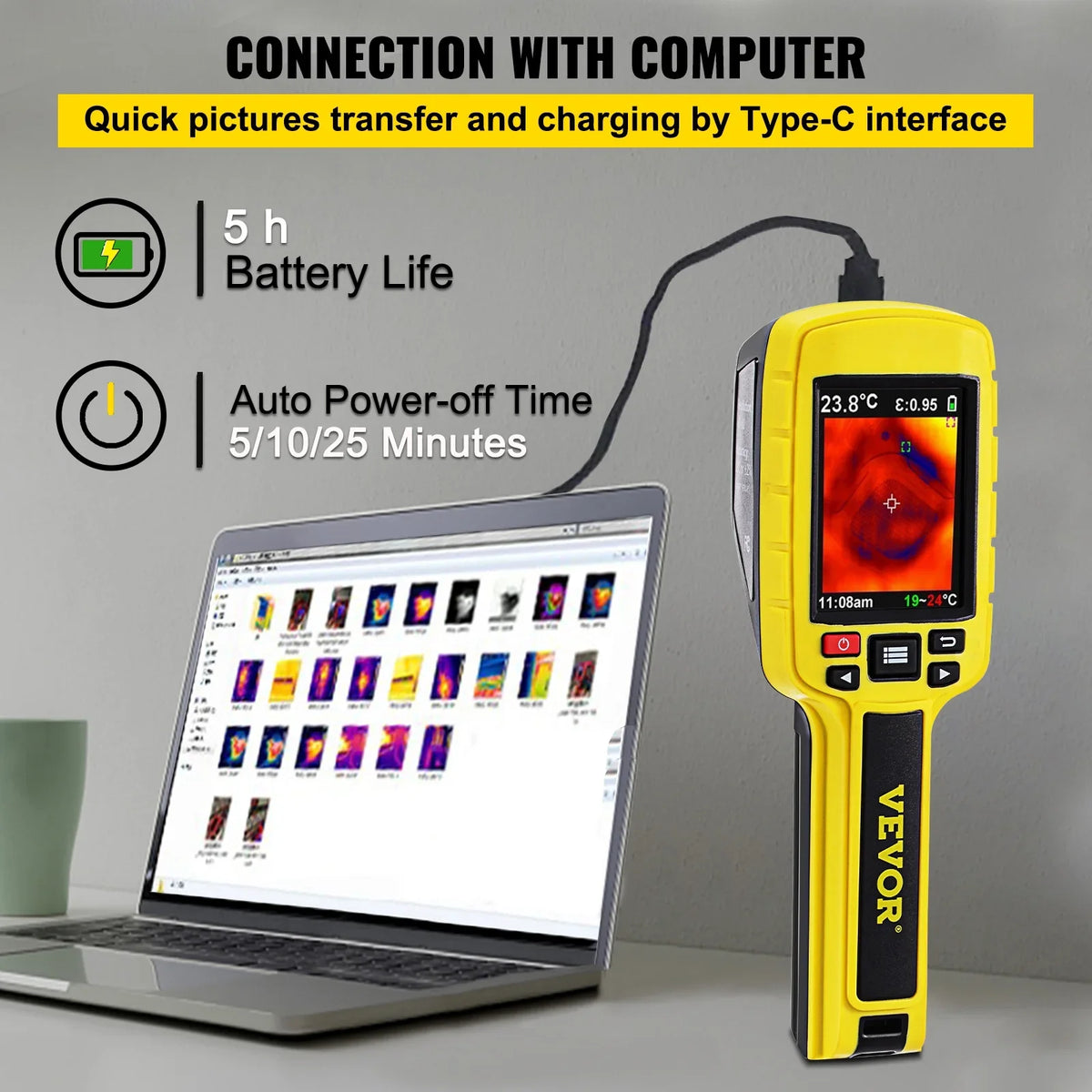 Infrared Resolution Display for Li-ion Pixels) Camera, Color Built-in Detect Camera 60x60 HVAC, IR Screen, Battery, SD Imaging with SKYSHALO (3600 Card and Automatic Thermal Electrical 2.8" System