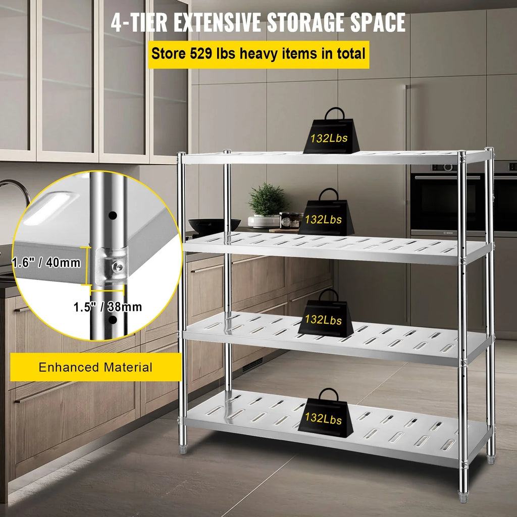 Garage BENTISM Duty Heavy Shelf 4-Tier Steel Shelving 59.1x17.7x61in Stainless