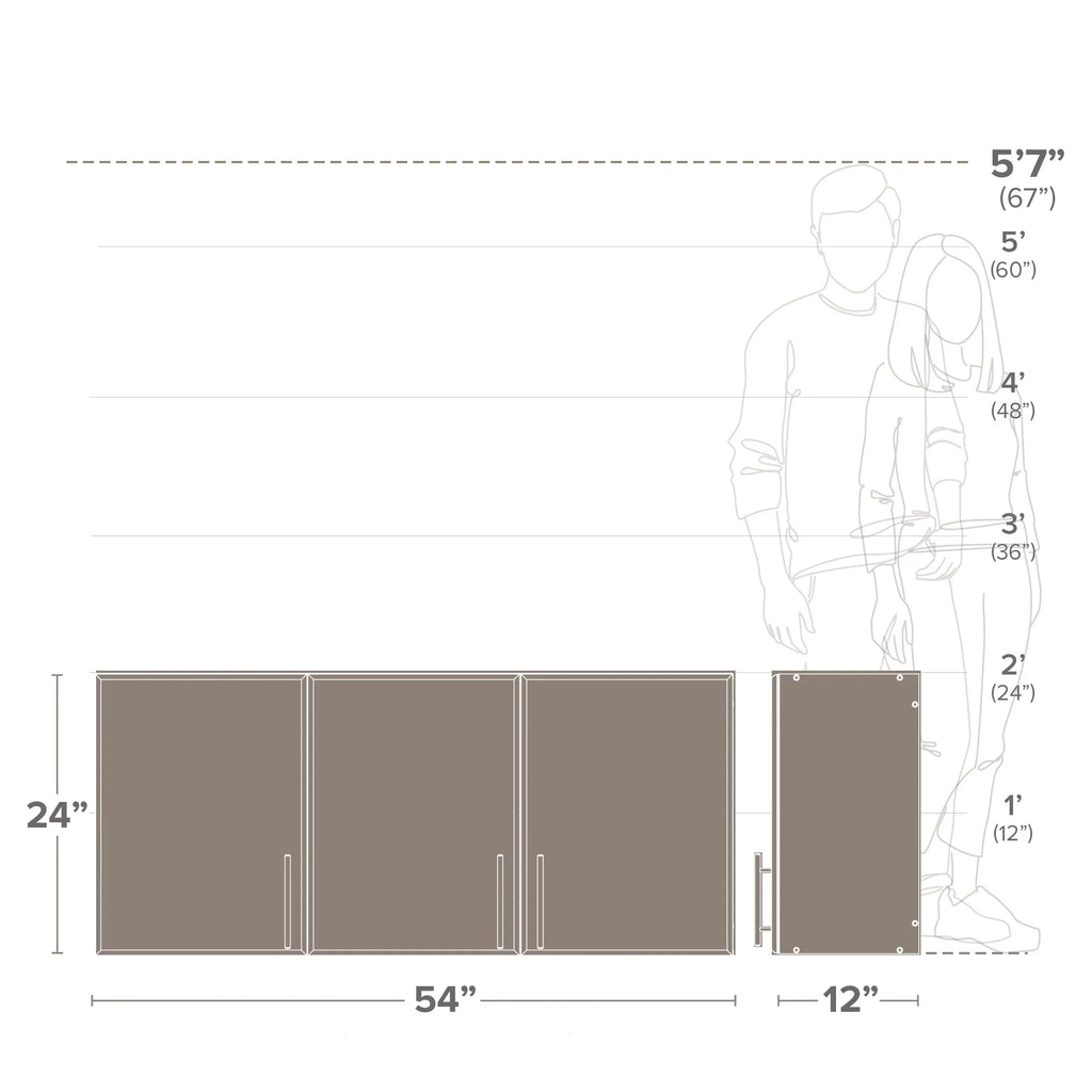 Cabinet, Espresso 54"W EEW-5424, Versatile 3-Door, Elite Cabinet 12"D, 24"H Prepac x by Adjustable Garage Tall Prepac, x Wall Wall