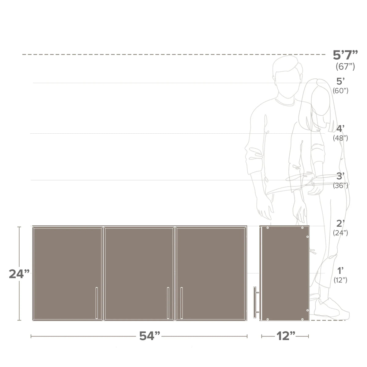 Cabinet, Espresso 54"W EEW-5424, Versatile 3-Door, Elite Cabinet 12"D, 24"H Prepac x by Adjustable Garage Tall Prepac, x Wall Wall